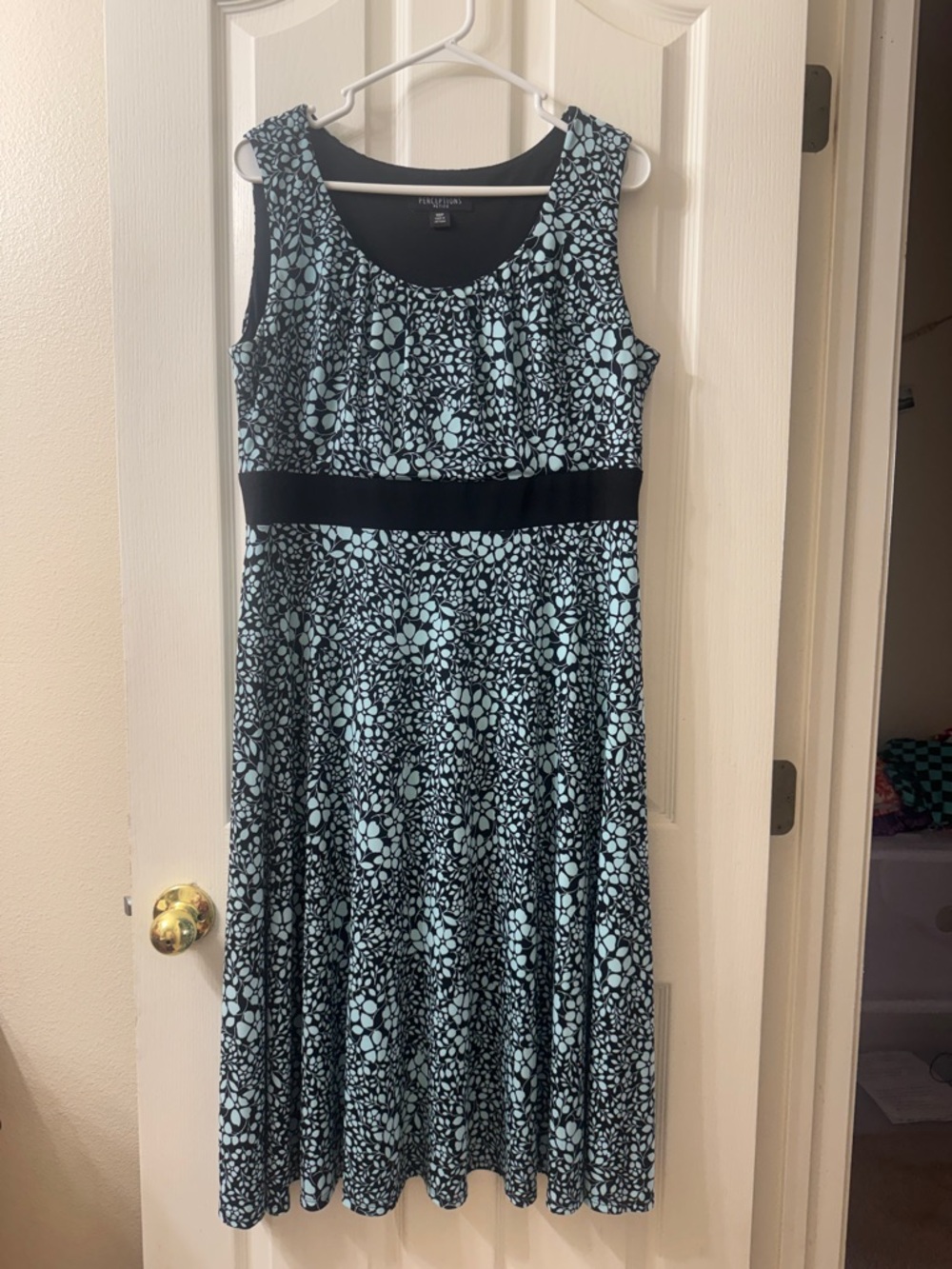 Perceptions Sleeveless Midi Dress in Light Blue and Black